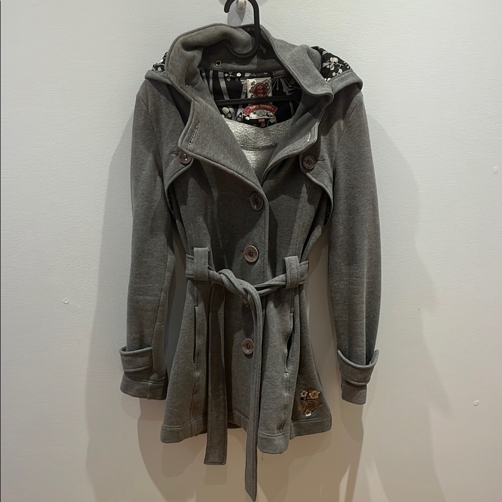 Three Stones Gray Utility Jacket with Adjustable Waist and Hood